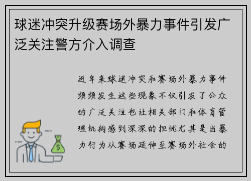 球迷冲突升级赛场外暴力事件引发广泛关注警方介入调查